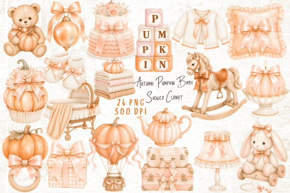 Download Autumn Pumpkin Baby Shower Clipart PNG - Premium Resources