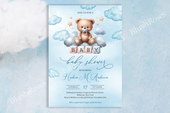 Download Cute Teddy Bear Boy Baby Shower Invite - Shower Collection