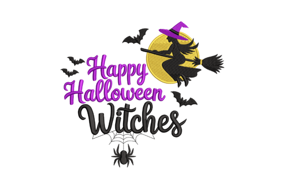 Download Happy Halloween Witches Flying Broom - Happy Collection